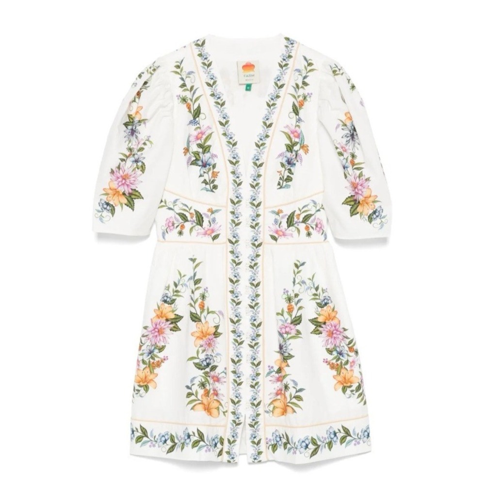 NWOT Farm Rio Sweet Bloom Dreamscape Organic Cotton Mini Dress Sz M White Floral